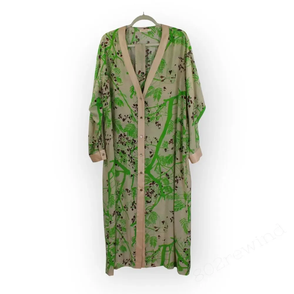 Large LOST PATTERN Coco Dream Belted Kaftan Shirt Dress Green Caftan Coverup - Picture 15 of 16
